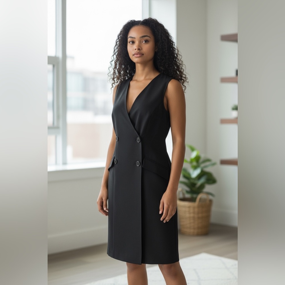 Max Studio Black Double-Breasted Midi Dress